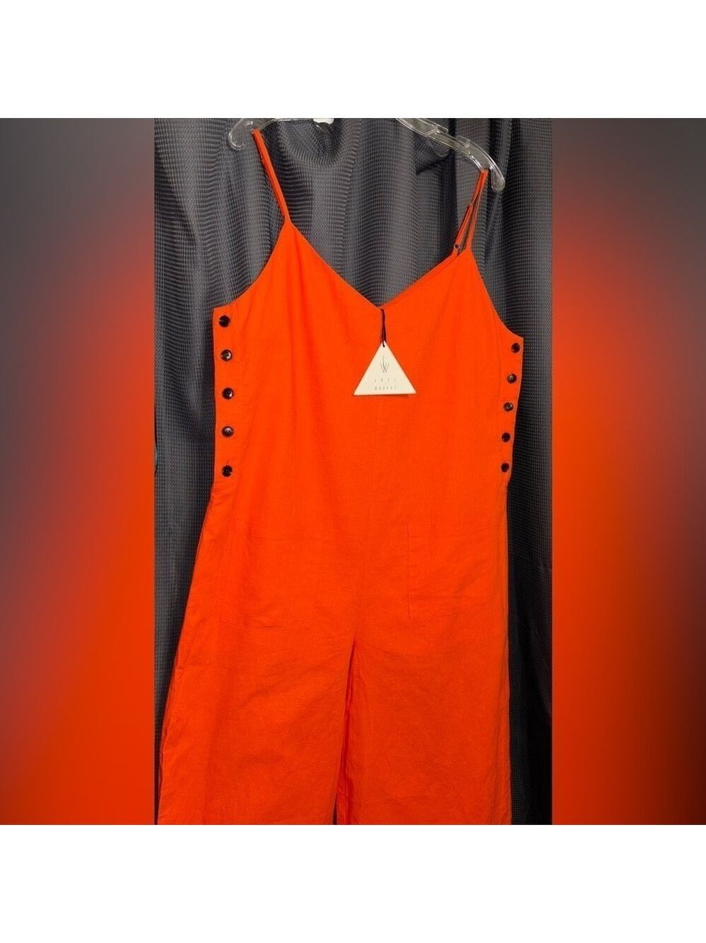 🔥NEW🔥 Urban Outfitters by Lost+Wander Papaya Soft Linen Button Side Jumpsuit LG - Picture 8 of 11